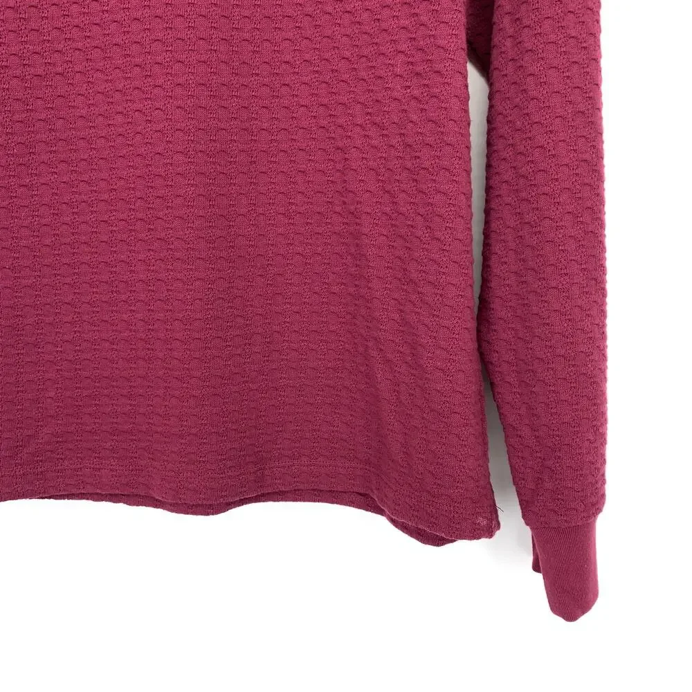J.Crew Pointelle Mock Neck Puff Sleeve Tee Womens Size Medium Burgundy NEW